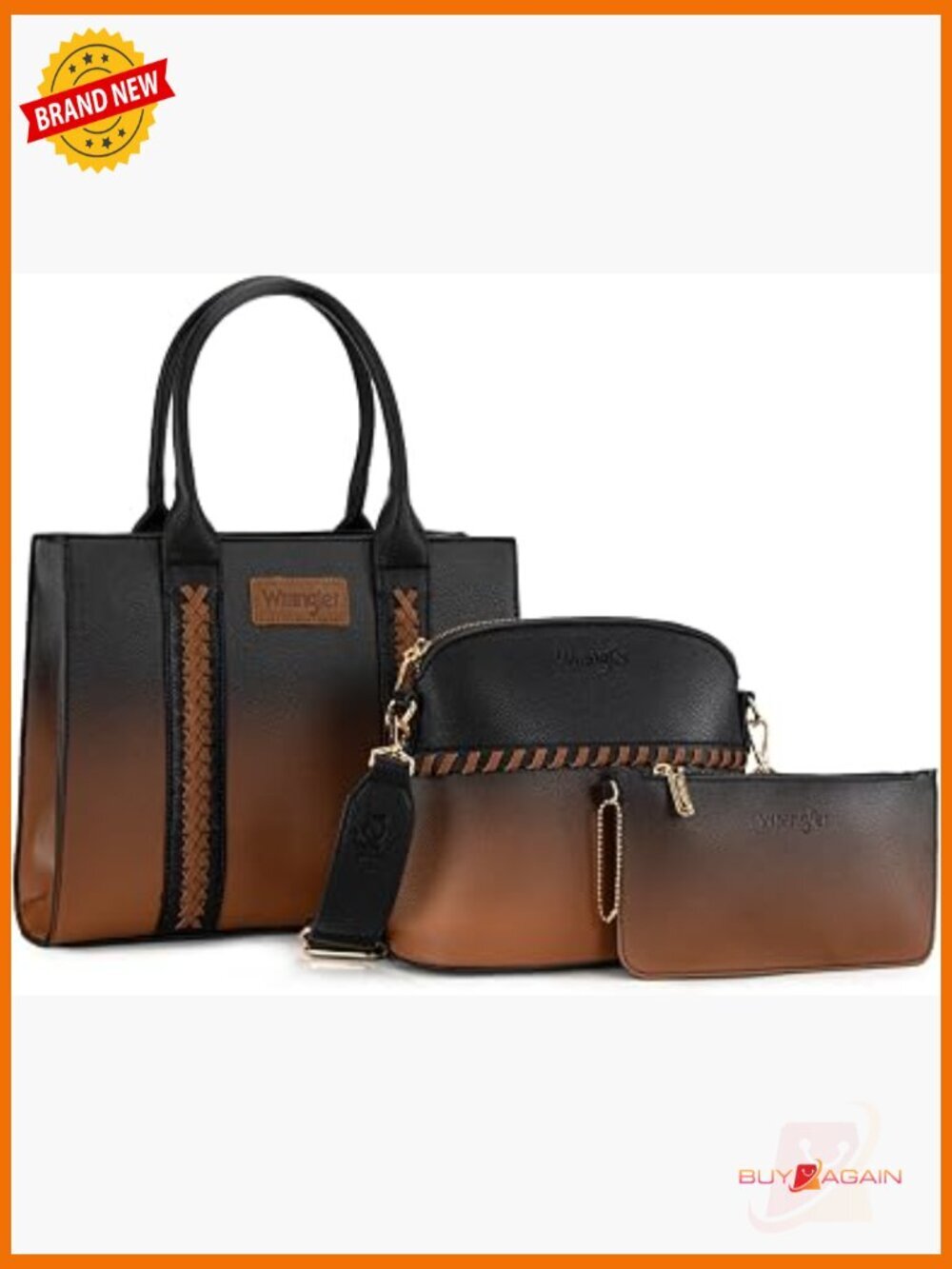 3 Pc Purse Set Tote Crossbody Wristlet Faux Leather Set with Strap